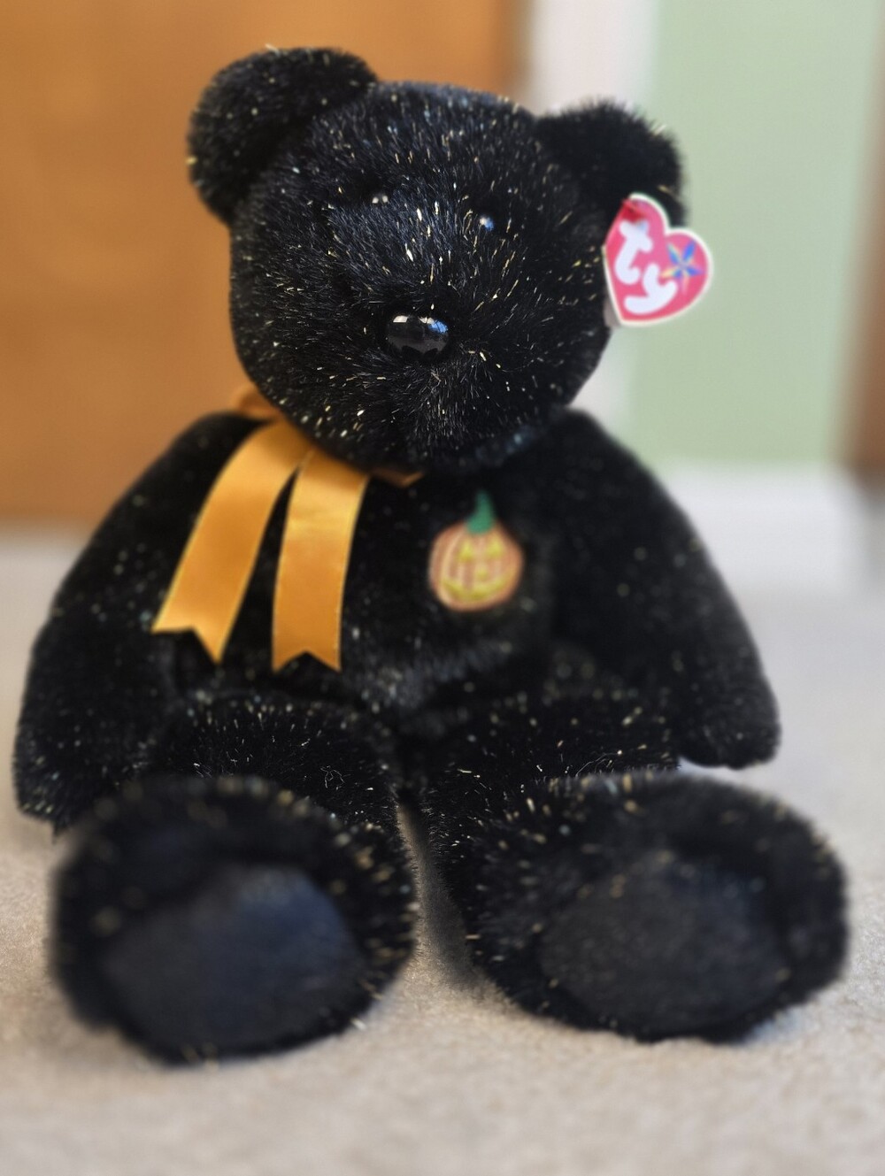 2002 TY HAUNT Black Halloween Bear Beanie Buddy 14" TALL Retired MINT with TAGS